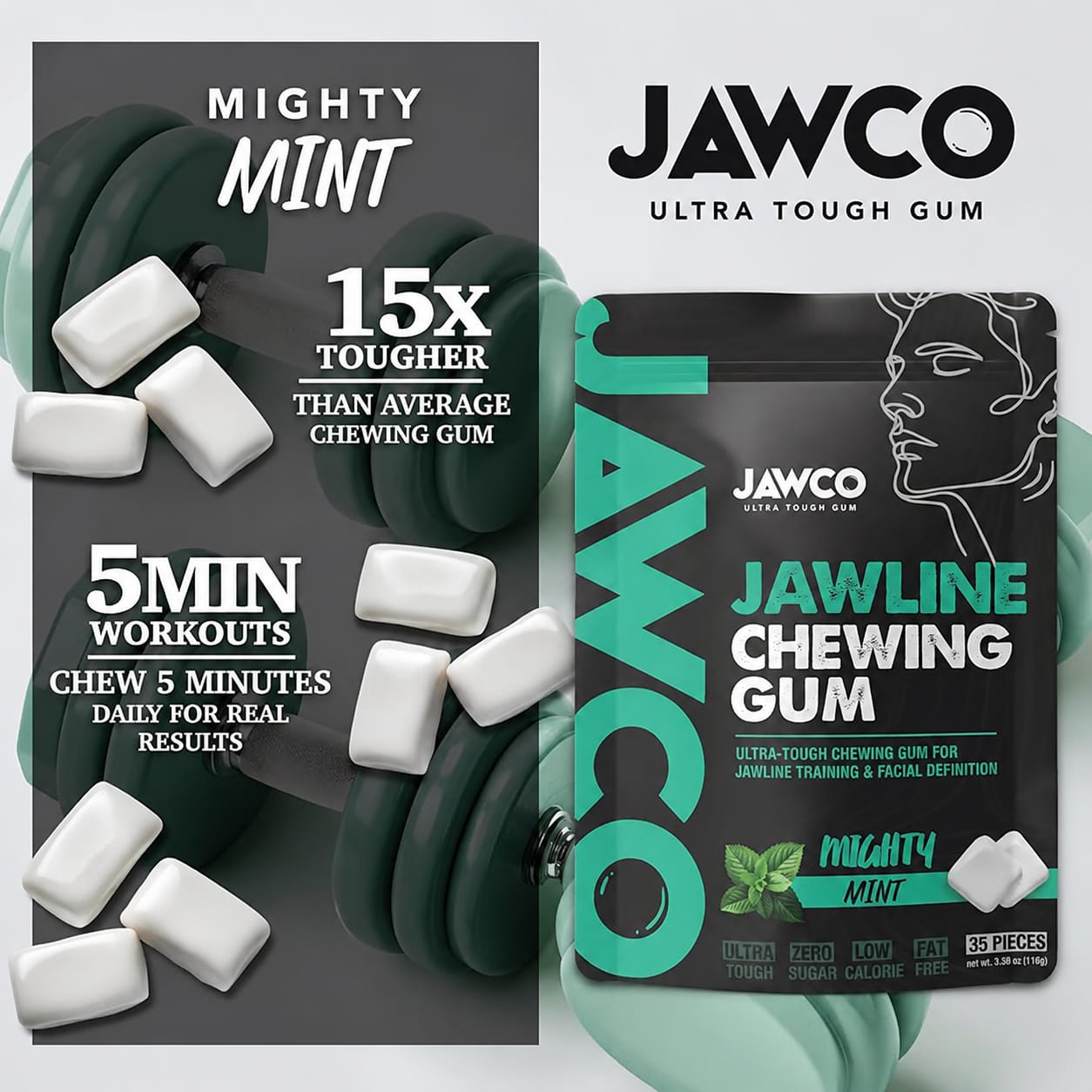 JAWCO Ultra-tough Jawline Chewing Gum | Get a Stronger
